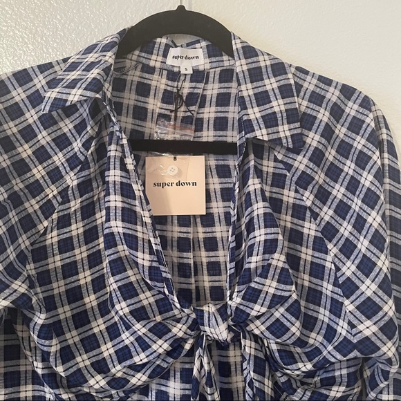 SuperDown plaid Front Knot Crop Top S - Picture 3 of 9